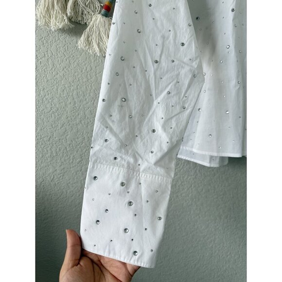 J. crew Cropped Garcon Button Up With Crystals Organic Cotton Glam Careerwear 16 - Picture 3 of 10